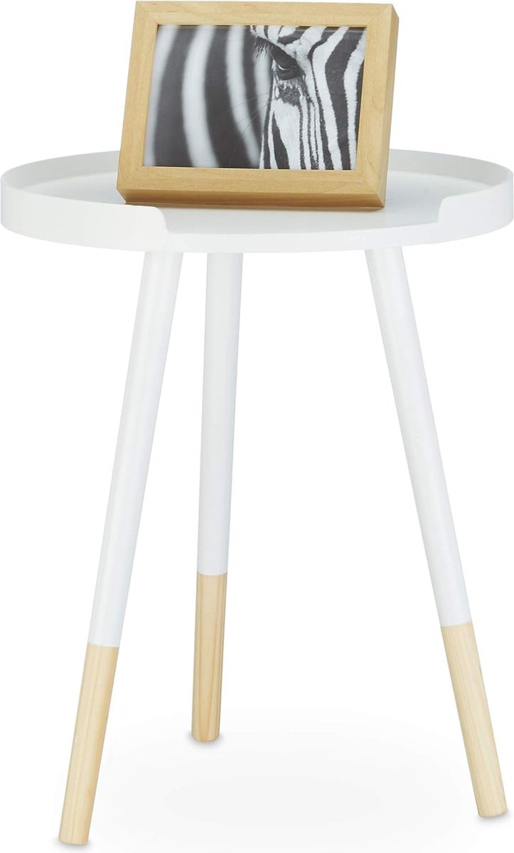 Bijzettafel Scandinavisch design, jaren 70, nachtkastje met rand, driebenig, H x B x D: 49 x 40 x 40 cm, wit