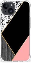 Smartphone hoesje Geschikt voor iPhone 15 TPU Silicone Hoesje met transparante rand Black Pink Shapes