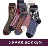 Warme Sokken met Rendieren - 5 paar - Leuk voor winter en kerst - Noorse Stijl - maat 36-39 met smalle boord
