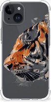 Anti Shock Bumper Case Geschikt voor iPhone 15 Plus Smartphone hoesje met doorzichtige rand Tiger