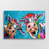 De 2 vrolijke koeien | Vrolijk Schilderij | 120x80cm | Dikte 4 cm | Canvas schilderijen woonkamer | Wanddecoratie | Schilderij op canvas | Kunst | Corrie Leushuis