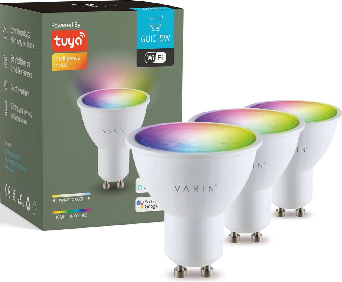 Varin® Smart Led Spot GU10 [3 stuks] - 5W - Wit en RGB licht - Smart lamp -  Spotjes -... | bol.com