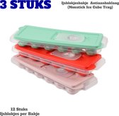 Siliconen IJsblokjesvorm 3 Stucks - Non Stick ijsblokjesvorm - BPA Vrij - Ijsblokjesvorm met deksel - 12 ijsvormpjes - Gemakkelijk te gebruiken