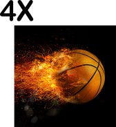 BWK Textiele Placemat - Vlammende Basketball - Set van 4 Placemats - 40x40 cm - Polyester Stof - Afneembaar