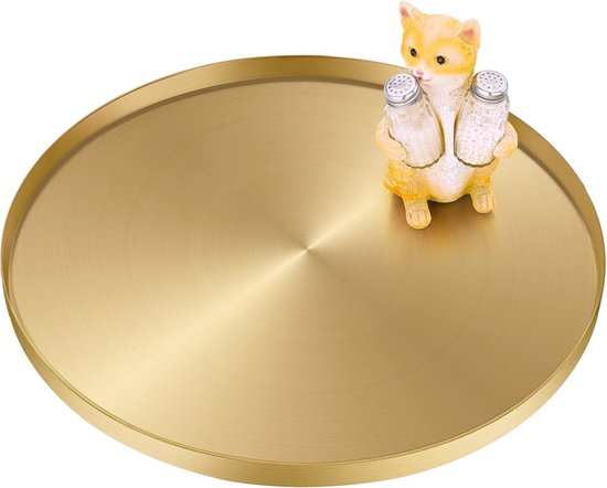 Gouden ronde metalen dienblad met antislip dienblad, sierbord en decoratief dienblad (diameter 32 cm, goud)