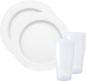 Service de Services de table Juypal - 4x assiettes et gobelets - blanc - plastique - réutilisable