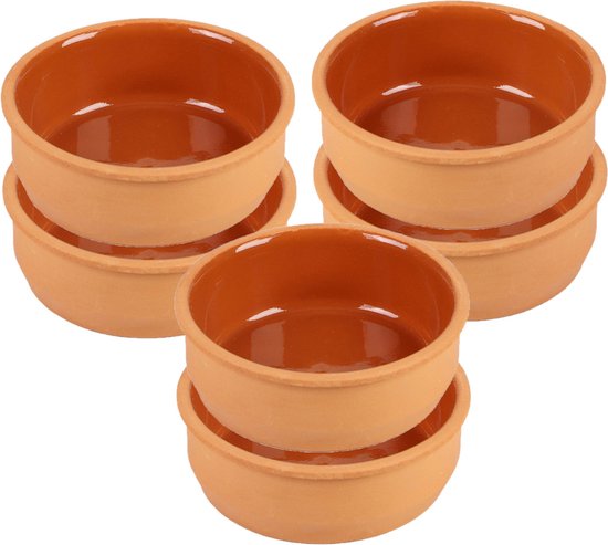 Urban Living Tapas/sauzen/hapjes serveer schaaltjes set - 6x stuks - terracotta - 12 x 4 cm p/st