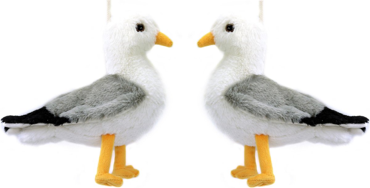 Creation pluche zeemeeuw knuffeldier - 2x - grijs/wit - met geluid - 20 cm