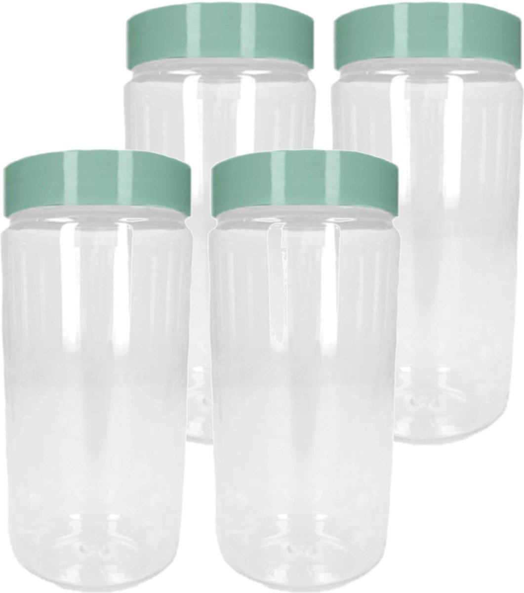 PlasticForte Voorraadpot/bewaarpot - 4x - 1.25L - kunststof - mint groen - B10 x H20 cm