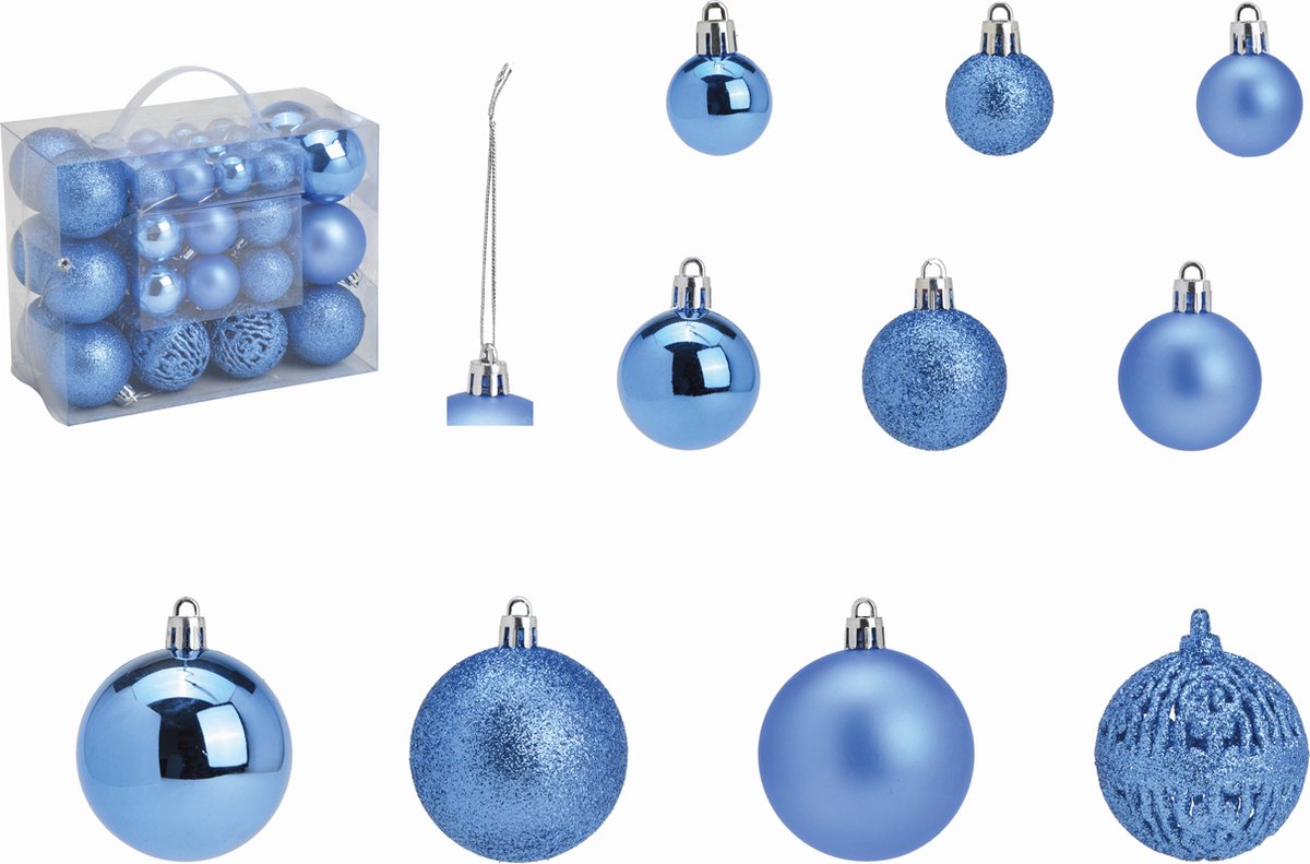 G. Wurm Kerstballen - set 50x st - blauw - 3,4,6 cm - kunststof - kerstversiering