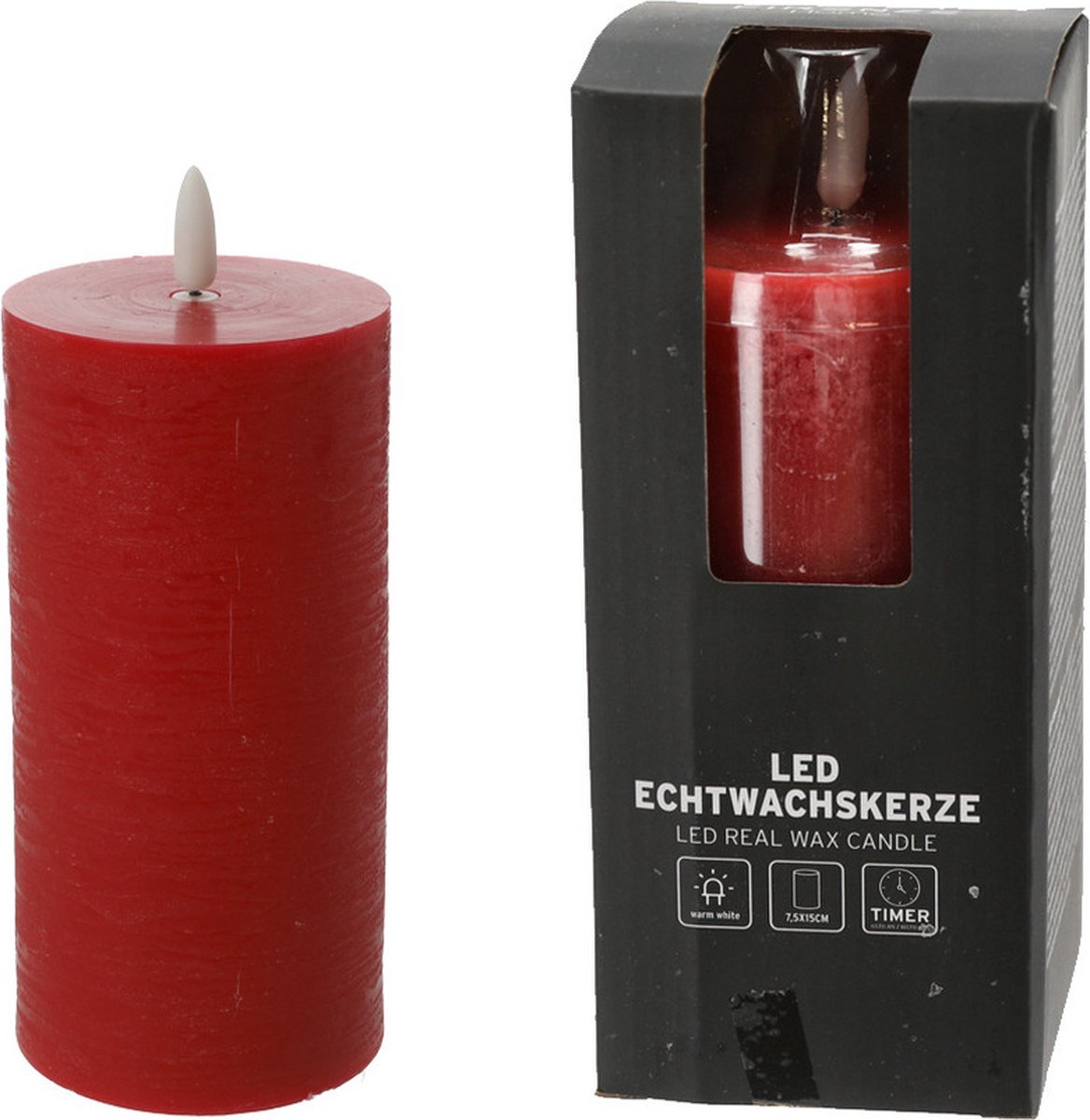 Firenze Home LED kaars - rood - D7,5 x H15 cm -met timer