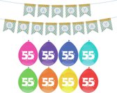Haza Verjaardag 55 jaar geworden versiering - 16x thema ballonnen/1x Happy Birthday slinger 300 cm