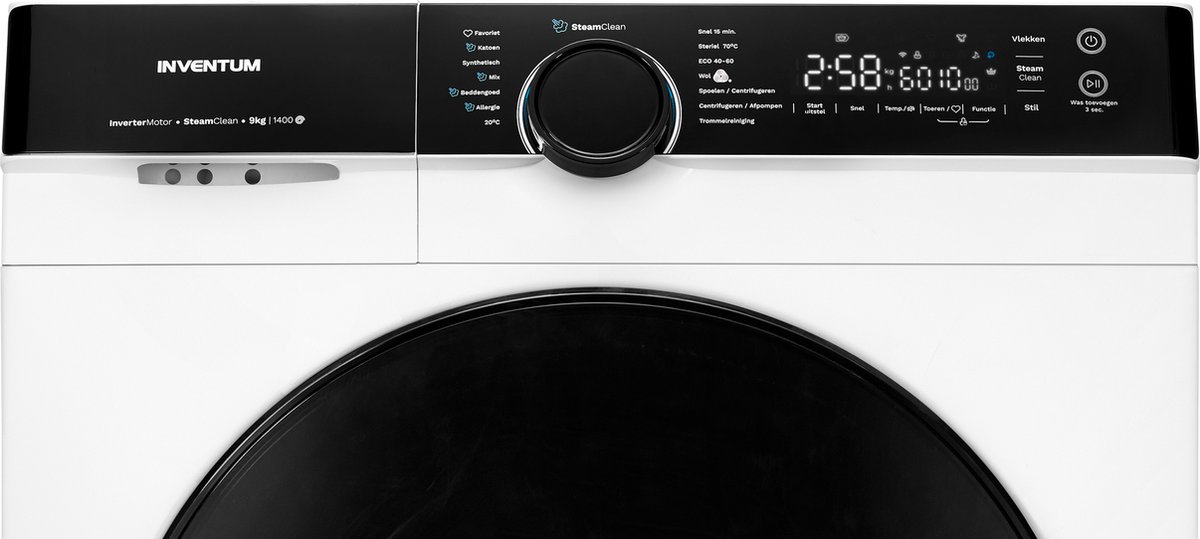 Inventum VWM9010W wasmachine 9 kg 1400 toeren energieklasse A-40% SteamClean stil functie wit zwart — afbeelding 6
