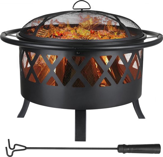 Jamitey Vuurschaal Met Grillrooster, Vuurschaal Met Vonkbescherming Fire Pit Voor Bbq Verwarming Tuin Terras Metalen Vuurkorf 3 In 1 Open Haard In De Open Lucht