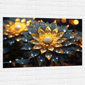 Muursticker - Closeup - Bloem - Druppels - Goud - 120x80 cm Foto op Muursticker