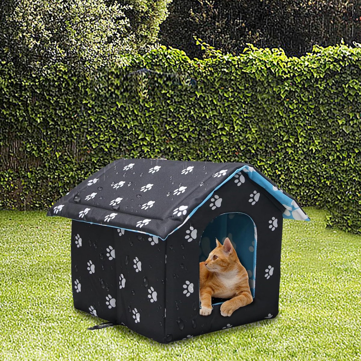 MUYYIKA Niche Pour Chat Pour L'extérieur - Résistante à L'hiver - Imperméable - Résistante Aux Intempéries - Douce Et Chaude - Avec Coussin Amovible - Pour Chien Et Chat