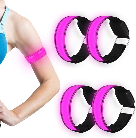 Flintronic Oplaadbare led-armband, reflecterende ledlichtarmband met USB, led-armbanden, lichtband, veiligheidslicht, schokbestendig, uniseks, voor 's avonds hardlopen, fietsen en joggen, rood