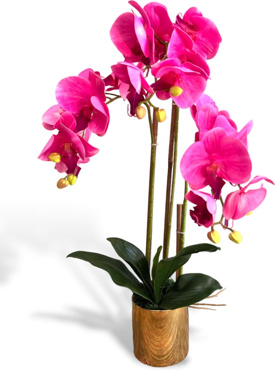 Orchidee Paars Kunstbloem Met Goudkleurige Pot 60cm | Flora City | Kunstbloem kunstplant | Kunstorchidee | Nep orchidee | Levensechte Kunstorchidee