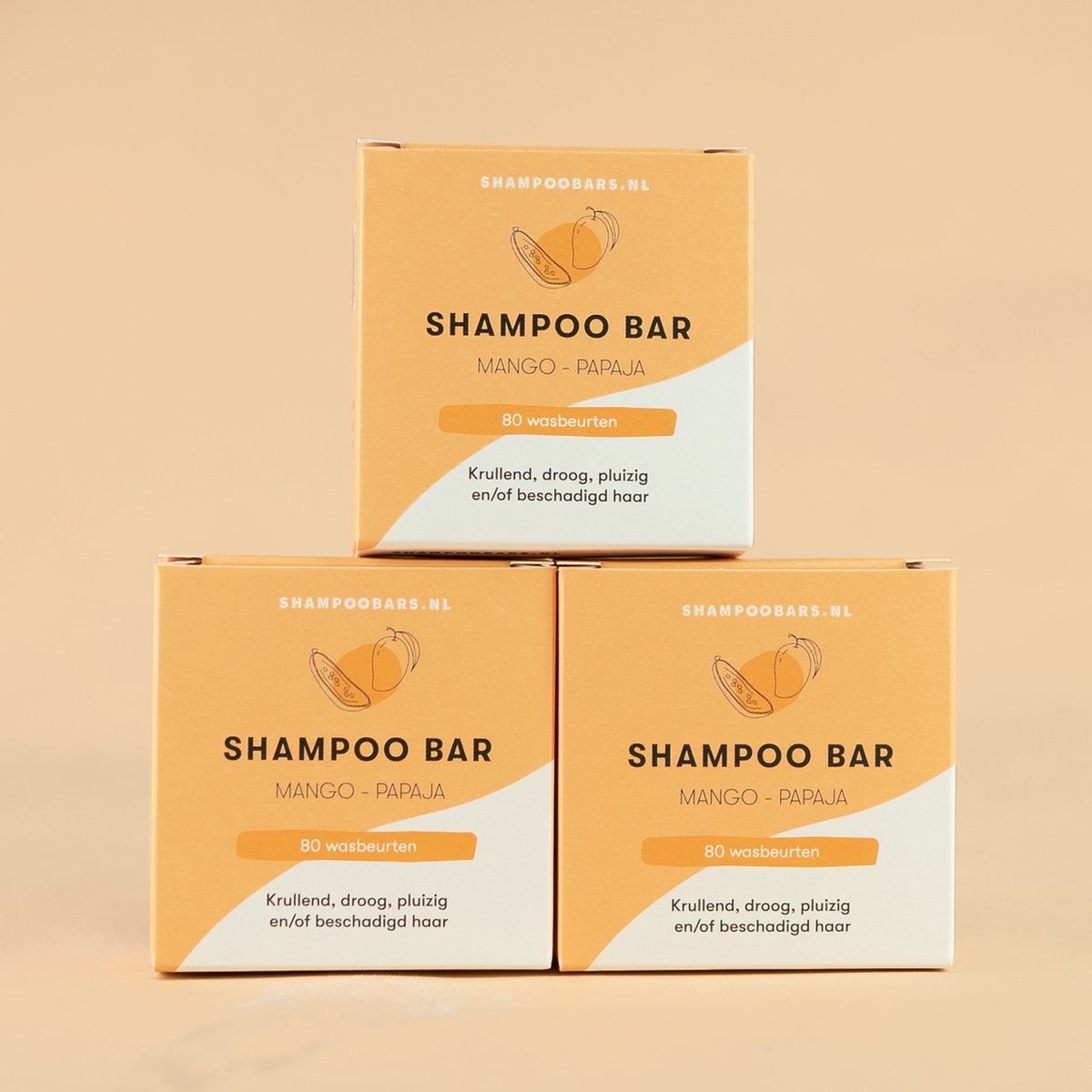 3x Shampoo Bar Mango Papaja bundel | Handgemaakt in Nederland | 100% biologisch afbreekbare verpakking