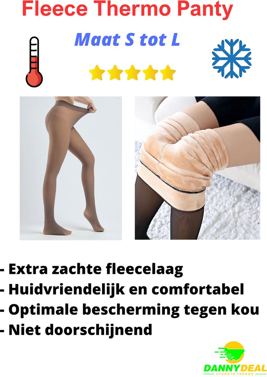 1 pack Super Thermo Panty - Fleece Panty - Maat S t/m L - beige - Mokka - Gevoerde panty - Wintersport - Vocht- en Warmte Regulerend
