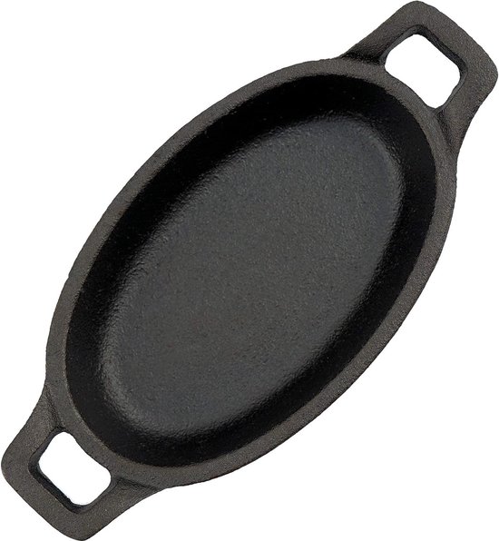 BBQ-Toro Gietijzeren serveerpannenset (6 stuks) | 22,5 x 13 cm - ovaal | al verbrand - geperst | gietijzeren grillpan, serveerpan