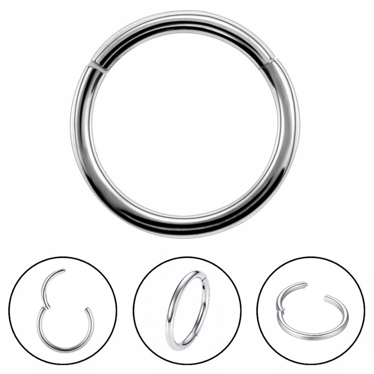Fako Bijoux® - Chirurgisch Stalen Ring Piercing - Diameter 8mm - Dikte 1.2mm - Ringetje geschikt voor Helix, Tragus, Septum, Lip, Neus & Wenkbrauw - Zilverkleurig - Fako Bijoux®