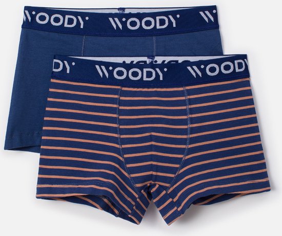 Woody Jongens Boxer duopack blauw uni + - maat 14Y