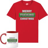 Merry F*cking Christmas - Foute Kersttrui Kerstcadeau - Dames / Heren / Unisex Kleding - Grappige Kerst Outfit - T-Shirt met mok - Unisex - Rood - Maat 3XL