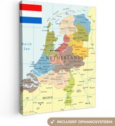 Canvas Schilderij Kaart in kleur van Nederland - 90x120 cm - Wanddecoratie