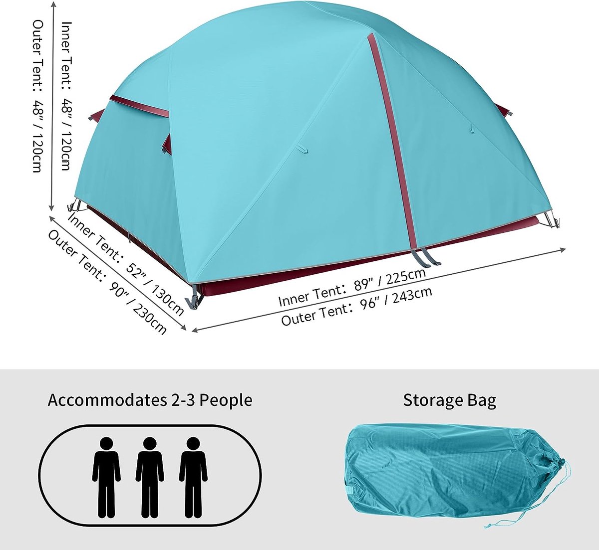 Tente De Camping 2-3 Personnes Ultra Légère Gysrevi - Tente Dôme Portable Imperméable
