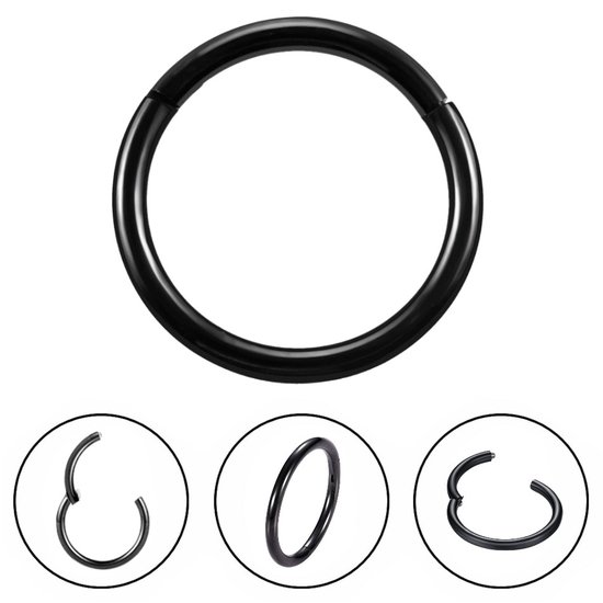 Fako Bijoux® - Chirurgisch Stalen Ring Piercing - Diameter 12mm - Dikte 1.2mm - Ringetje geschikt voor Helix, Tragus, Septum, Lip, Neus & Wenkbrauw - Zwart