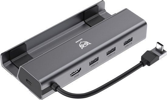 Grijs 5-in-1 docking station met USB-C kabel, HDMI en USB 3.0 poorten
