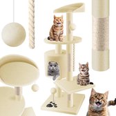 LOVPET® Krabpaal voor Katten hoogte 112cm met sisal stammen, Kattenboom Klimboom, Stal, met grot, speelballen, speelsisal & speeltouw, met veel knuffel- en speelmogelijkheden - Beige