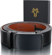 RodeBelt Heren Lederen Riem - Automatische Gesp - Met Automatische Sluiting Leer zwart carbon optiek 120cm cadeau box
