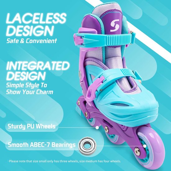 Suotu Inline Skates - Maat 34-37 - lichtgevende wielen - Blauw - Suotu