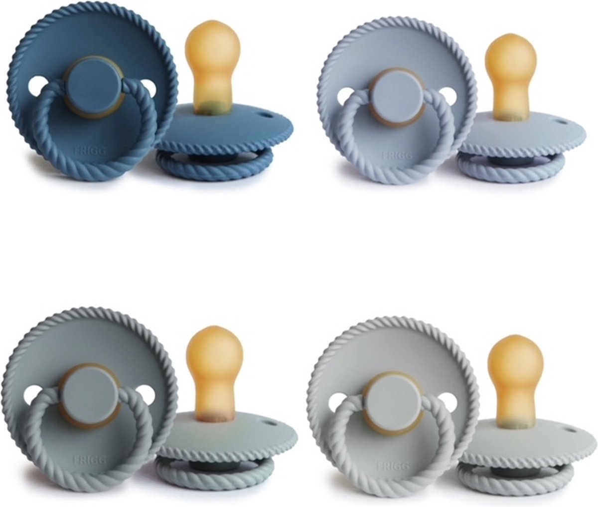 Goedkoopste FRIGG ROPE Fopspeen set 4 stuks Ocean View,Powder Blue,French Gray en Silver Gray 6-18 maand