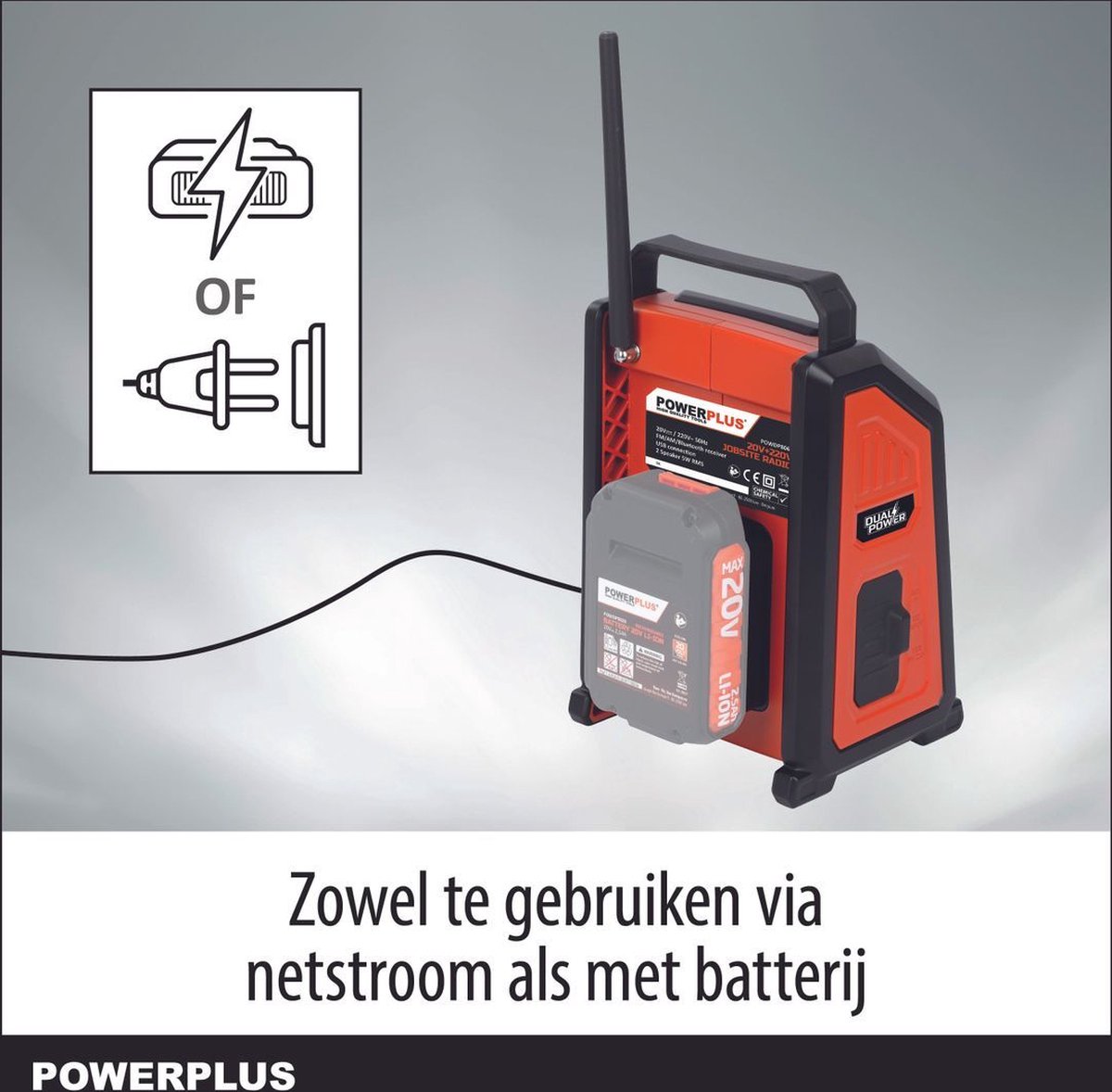 Powerplus - Dual power - POWDP8060 - Portable jobsite radio - 20V