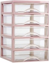 Plasticforte Ladeblokje/bureau organizer 5x lades - oud roze/transparant - L18 x B21 x H28 cm - plastic