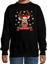 Bellatio Decorations kersttrui/sweater voor kinderen - Merry Christmas - rendier - zwart -Kerstdiner 110/116