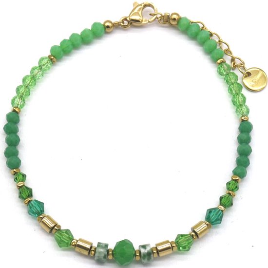 Armband Dames - Kralen en Steentjes - RVS - Verstelbaar 16-21 cm - Groen