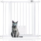 Bettacare Huisdierenhek met Afsluitbare Kattenluik Assortiment, 81.4 cm - 89 cm (11 opties beschikbaar), Wit, 75 cm Hoogte, Extra Hoog Hondenveiligheidshek met Kattenluik, Eenvoudige Installatie