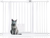 Bettacare Huisdierenhek met Afsluitbare Kattenluik Assortiment, 113.8 cm - 121.4 cm (11 opties beschikbaar), Wit, 75 cm Hoogte, Extra Hoog Hondenveiligheidshek met Kattenluik, Eenvoudige Installatie