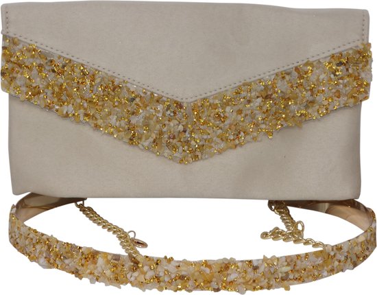 Jessidress® Luxe Handtas met Riem met Steentjes Enveloptas Bruids Accessoires met strass Elegante Taille Ketting Dames Riem - Beige