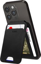 Rosso Deluxe Porte-cartes en Cuir véritable compatible avec MagSafe - Porte-cartes magnétique - Portefeuille en cuir véritable pour six cartes - Zwart