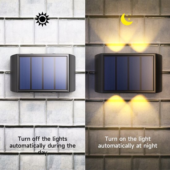 BaykaDecor - Luxe Solar Wandlamp - Tuinverlichting - Tuinlamp - Buitenlamp - Buitenlampen - Zonnepaneel Lamp - Warm Wit - 4 LED - BaykaDecor