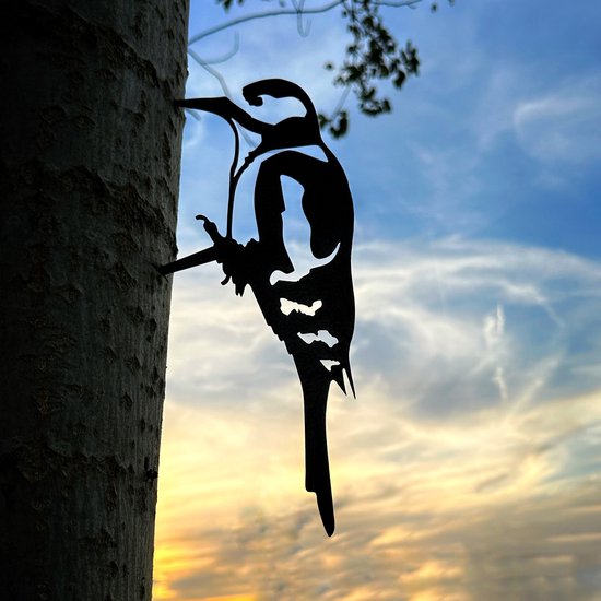 Metalbird - Acier Corten - Décoration de jardin - Déco arbre - Pic - 28x13cm