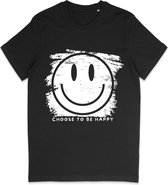 Zwart Dames en Heren T Shirt - Grappige Smiley Print Choose to be Happy Quote - Maat S