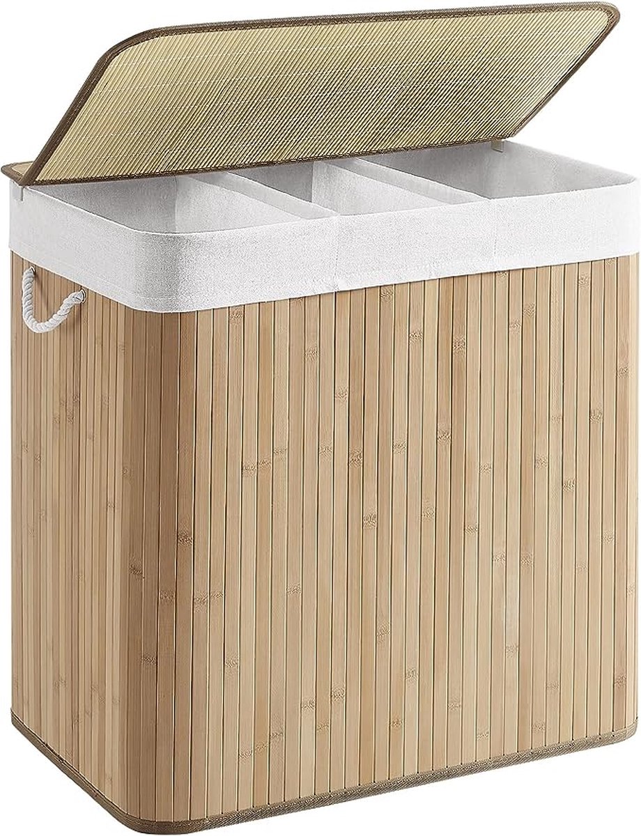 ML-Design wasmand van bamboe, geel, wasbox met 2 compartimenten
