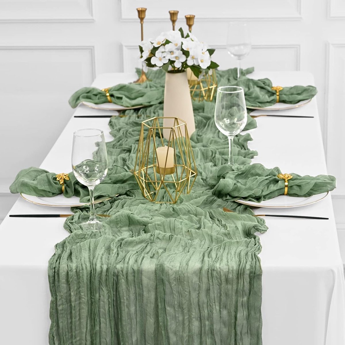 AUAUY Tafelloper, 4 stuks saliegroen, kaasdoek, tafelloper, boho-gaas, kaasdoek, tafelloper, rustieke doorzichtige loper, tafelkleed voor boho, bruiloftsdecoratie, verjaardagsfeest, 90 x 300 cm AUAUY Tafelloper, 4 stuks saliegroen, kaasdoek, tafelloper, boho-gaas, kaasdoek, tafelloper, rustieke doorzichtige loper, tafelkleed voor boho, bruiloftsdecoratie, verjaardagsfeest, 90 x 300 cm