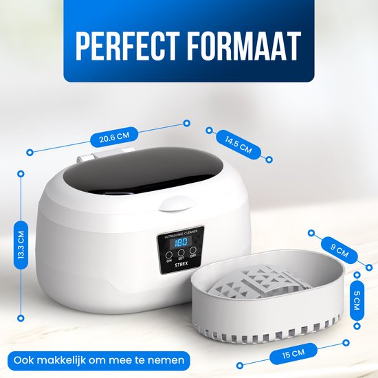 Strex Nettoyeur à ultrasons 600 ml - 360º - Nettoyeur à ultrasons - Appareil de nettoyage pour Lunettes / Bijoux / montres / pièces de monnaie